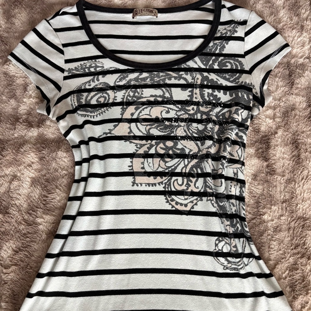 vintage y2k black and white striped top